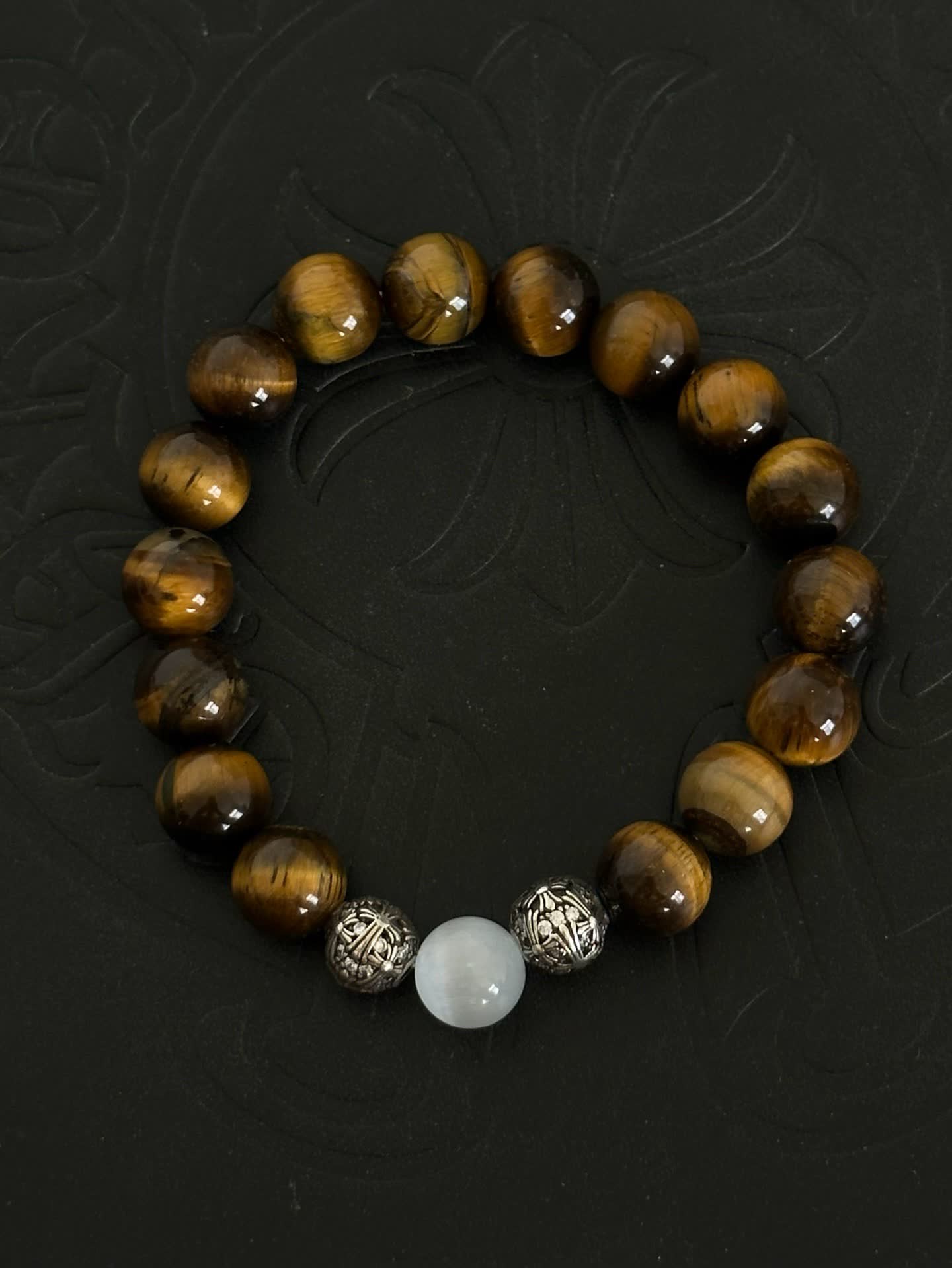 Chrome Hearts Tiger's Eye and White Quartz Beaded Bracelet Chrome Hearts Tiger's Eye and White Quartz Beaded Bracelet
